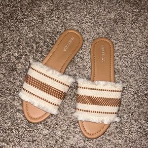 Nautical Light Brown Cream Boho Fringe Sandals